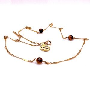 Genuine TIGERS EYE Beads Gold Tone Chain 25”